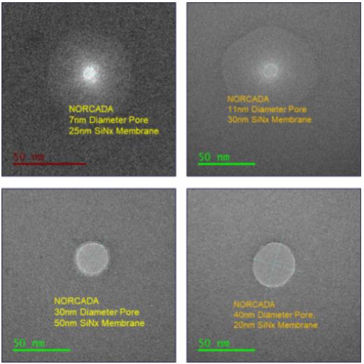 氮化硅窗口（纳米孔），外框4*4mm,窗口0.01*0.01mm,孔径20-30nm,膜厚20-40nm,Norcada